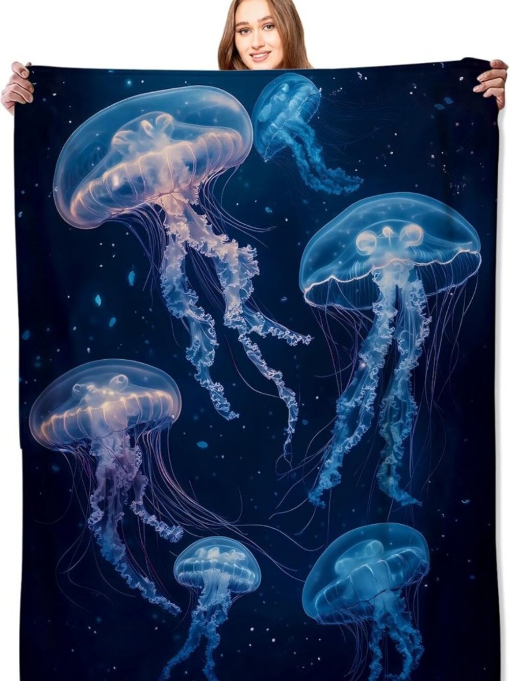 Ethereal Jellyfish Blanket | Soft Fleece Throw for Ocean Lovers | 60x80in Decor